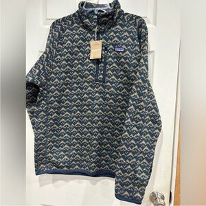 Patagonia Men's M Medium Better Sweater 1/4 Zip Pullover Blue Tan NWT
